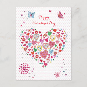 Cute Red & pink Valentine Heart Hearts Dots Holiday Postcard