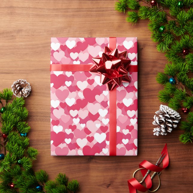 Cute Red & Pink Valentines Hearts Seamless Pattern Wrapping Paper (Holiday Gift)