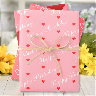 Cute Red Pink White Hearts Custom Script Text Wrapping Paper Sheet