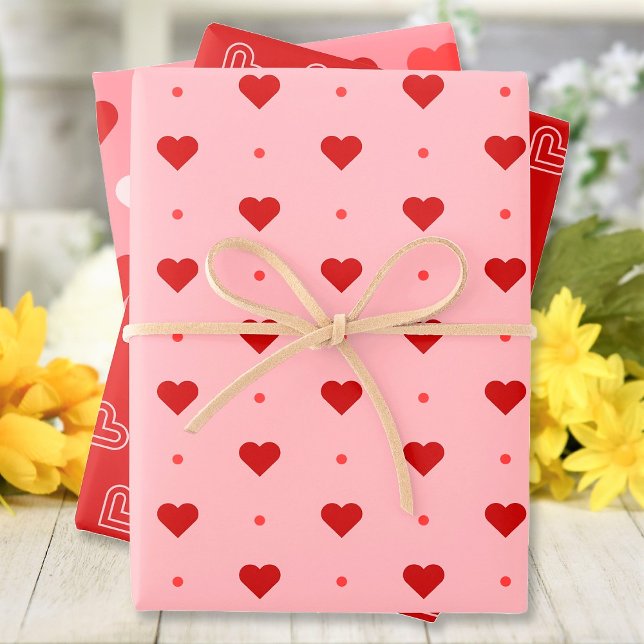 Cute Red Pink White Hearts Patterns Wrapping Paper Sheet (Creator Uploaded)