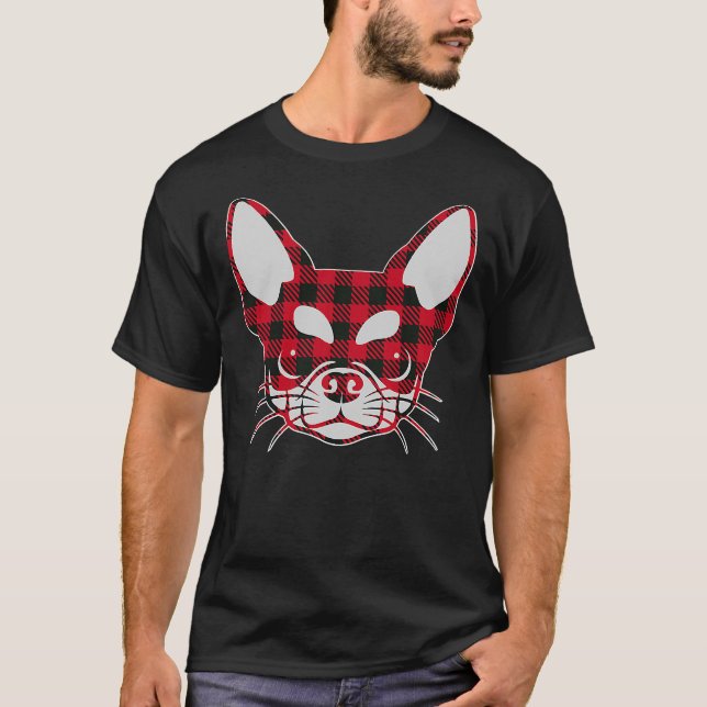 Cute Red Plaid Buffalo Chihuahua Face Christmas Pa T-Shirt (Front)