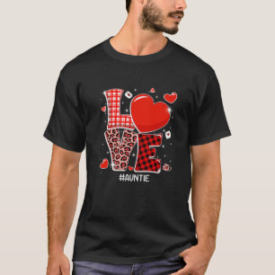 Cute Red Plaid Leopard Love Auntie Hearts Valentin T-Shirt