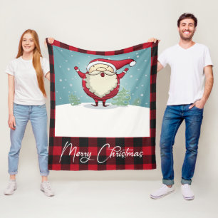 Cute Red Plaid Merry Christmas Santa Claus Holiday Fleece Blanket