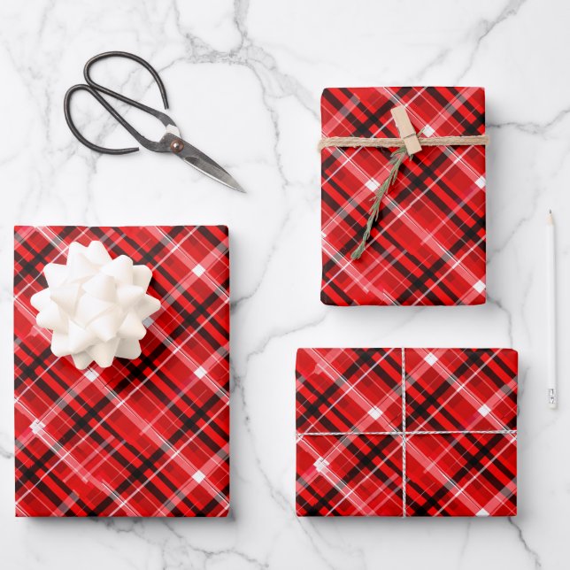Cute red plaid tiled pattern  wrapping paper sheet (Front)