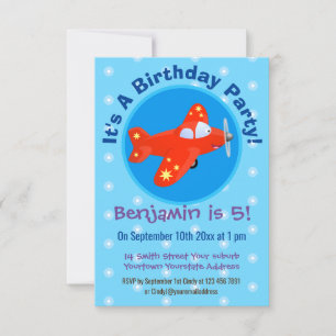 Cute red plane flying cartoon illustration invitation
