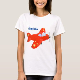 Cute red plane flying cartoon illustration T-Shirt