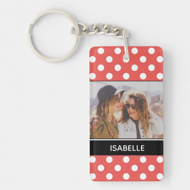 Cute Red Polka Dot Custom Photo Personalised Key Ring (Front)