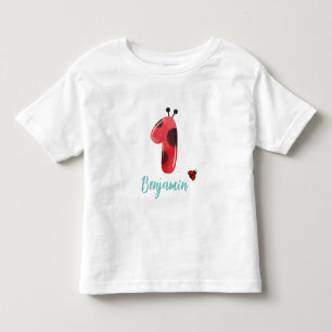 Cute red Polka dot Ladybug 1st Birthday party name Toddler T-Shirt