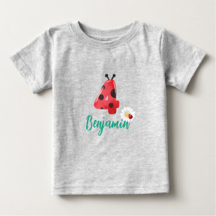 Cute red Polka dot Ladybug 4th Birthday party name Baby T-Shirt