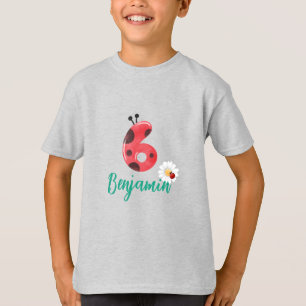 Cute red Polka dot Ladybug 6th Birthday party name T-Shirt