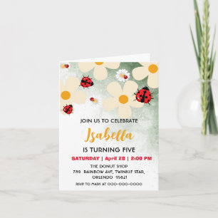 Cute red Polka dot Ladybug Daisy Flower Birthday  Invitation