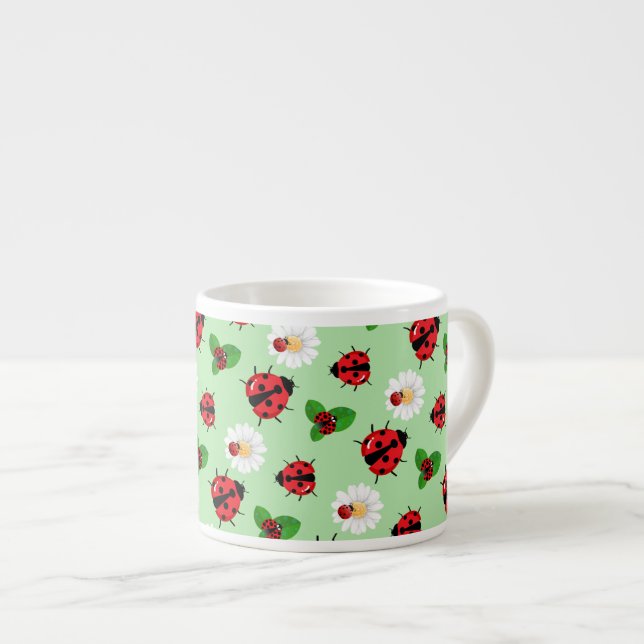Cute red polka dot Ladybug Daisy flower summer Espresso Cup (Front Right)