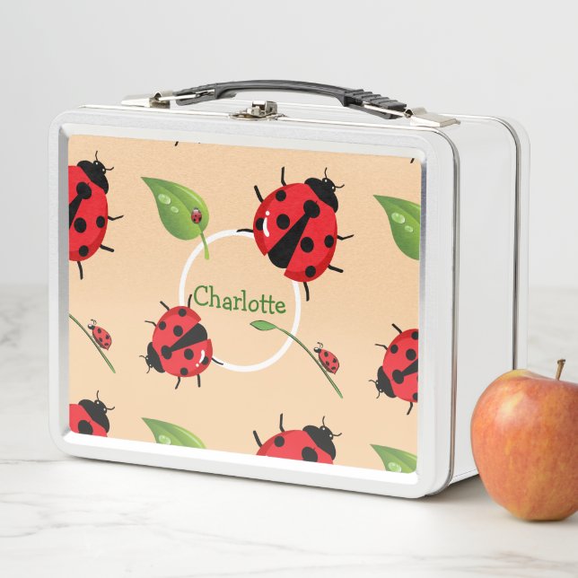 Cute red polka dot Ladybug Daisy flower summer Metal Lunch Box (In Situ)