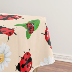 Cute red polka dot Ladybug Daisy flower summer Tablecloth