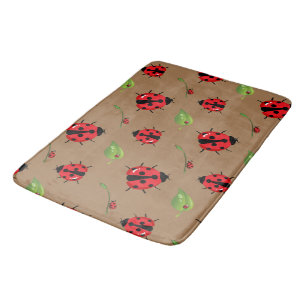 Cute red polka dot Ladybug flower summer Girly Bath Mat