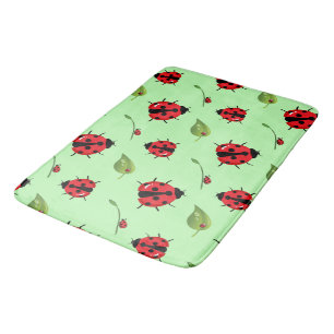 Cute red polka dot Ladybug flower summer Girly Bath Mat