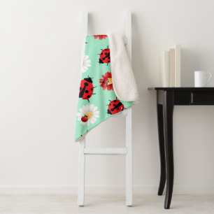 Cute red polka dot Ladybug flower summer Girly Sherpa Blanket