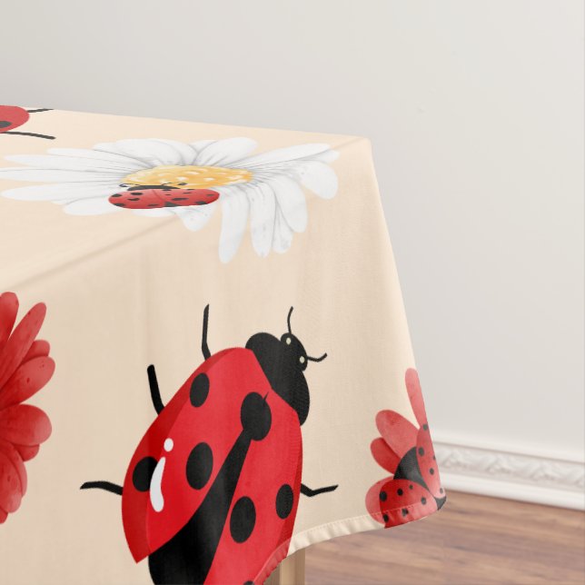 Cute red polka dot Ladybug flower summer Girly Tablecloth (In Situ)