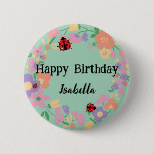 Cute red Polka dot Ladybug Spring Flower Birthday 6 Cm Round Badge