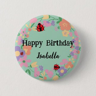 Cute red Polka dot Ladybug Spring Flower Birthday 6 Cm Round Badge