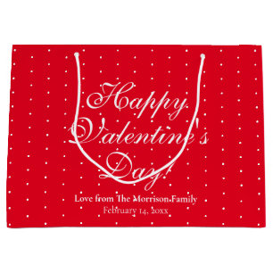 Cute red polka dots custom script Valentine's Day Large Gift Bag