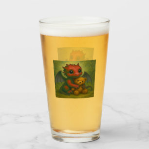 Cute Red Puppy-Eyed Baby Dragon with Teddy Bear Glass