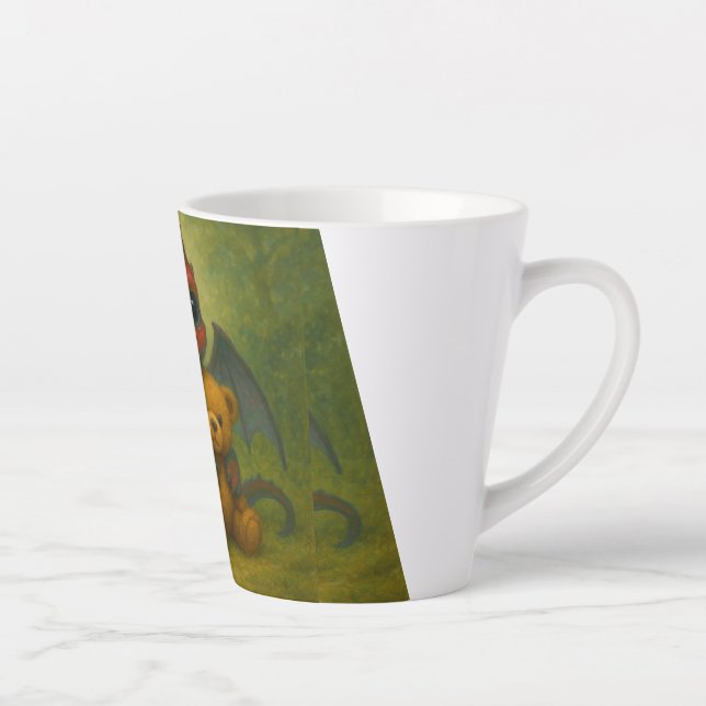 Cute Red Puppy-Eyed Baby Dragon with Teddy Bear Latte Mug (Right)