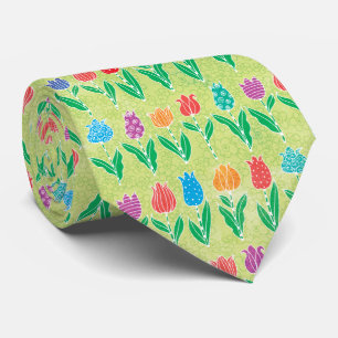Cute Red Purple Blue Yellow Tulips Floral Pattern Tie