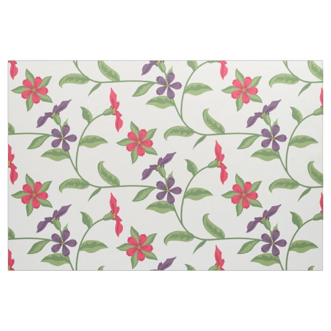 Cute Red & Purple Flowers On Custom Background Col Fabric (Fat Quarter)