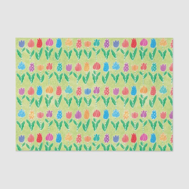 Cute Red Purple Turquoise Tulip Floral Pattern Tissue Paper (Front)