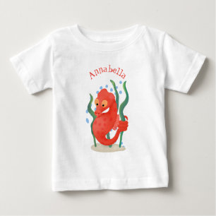Cute red pygmy seahorse cartoon illustration baby T-Shirt