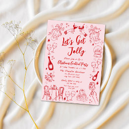 Cute red quirky christmas cocktail party doodle invitation