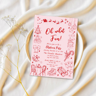 Cute red quirky christmas  party doodle  invitation