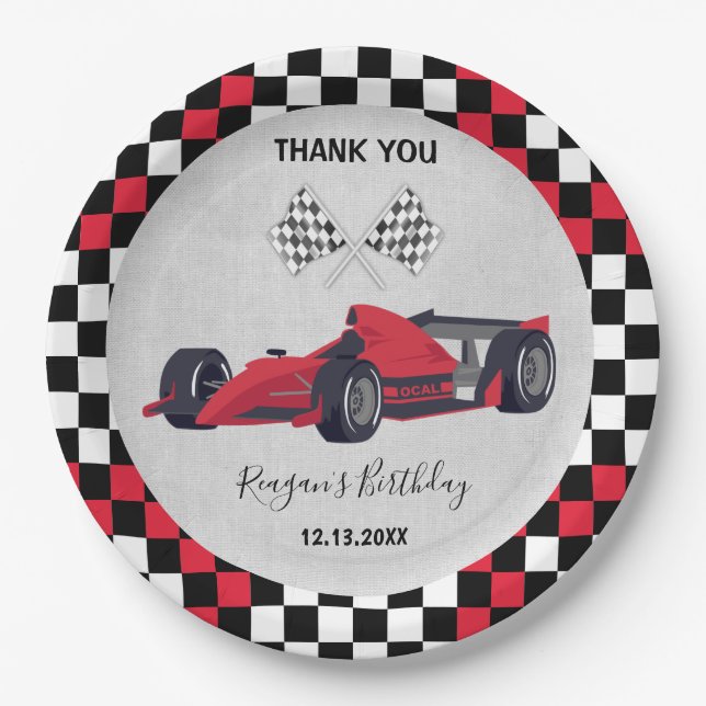 Cute Red Race Car Birthday Paper Plate (Front)