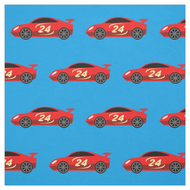 Cute red racecar pattern fabric kid's textile (Swatch)