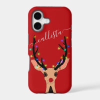Cute Red Reindeer Deer Glowing Christmas Lights