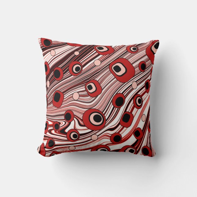 Cute Red Retro Style Wavy Pattern Throw Pillow (Front)