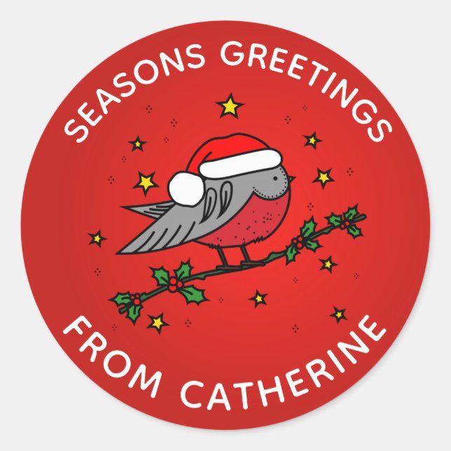 Cute Red Robin Bird Christmas Classic Round Sticker (Front)