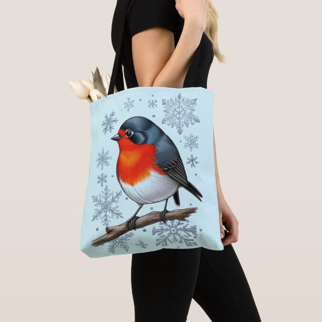 Cute Red Robin Bird Tote Bag (Close Up)
