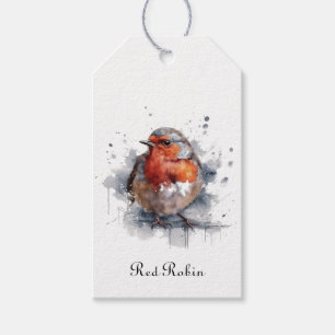 Cute Red Robin in watercolor Gift Tags