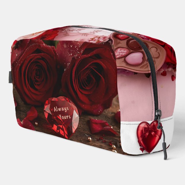 Cute Red Rose Romantic Valentine Zipper Makeup Dopp Kit (Right Corner)