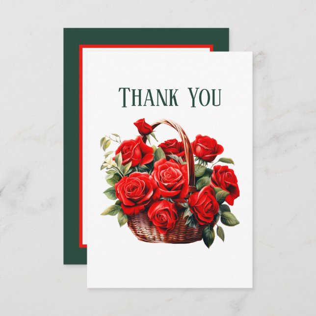 Cute red roses add message  thank you card (Front/Back)