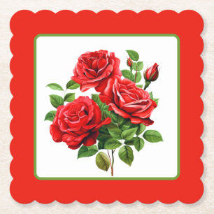 Cute red roses Garden party Paper Coaster
