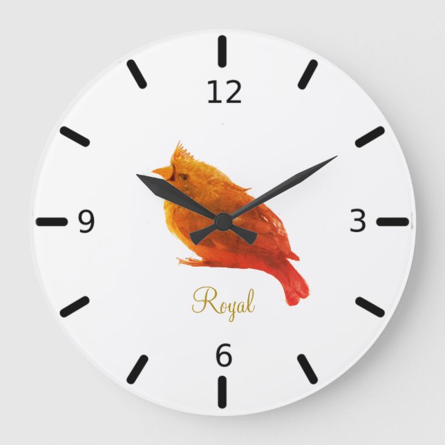 Cute Red Royal Bird on White Large Clock (Front)