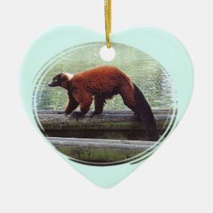Cute Red-Ruffed Lemur Red Fur White Neck Ceramic Tree Decoration