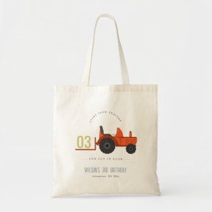 Cute Red Rust Farm Tractor Kids Any Age Birthday Tote Bag
