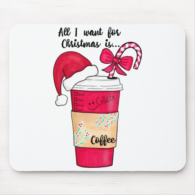 Cute Red Santa Hat Coffee Candy Cane Christmas  Mouse Pad (Front)