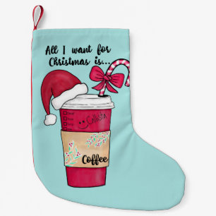 Cute Red Santa Hat Coffee Candy Cane Christmas Small Christmas Stocking