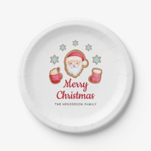 Cute Red Santa Merry Christmas Paper Plate