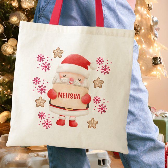 Cute Red Santa Name Tote Bag (Creator Uploaded)